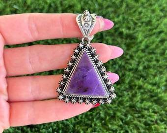 Rare Natural Suglite Triangle Shot Pendant Handmade by Navajo Happy Piasso