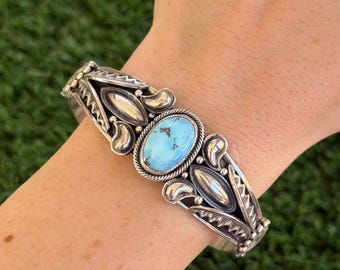 Navajo Bracelet by Gary Reeves, Sterling and Carico Lake Turquoise