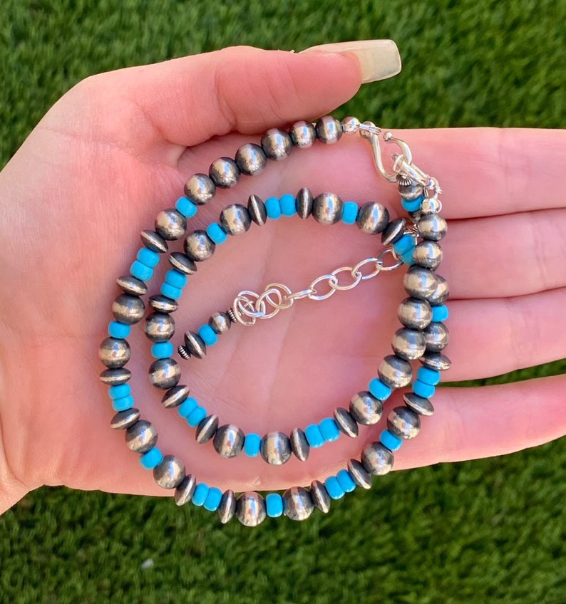 Navajo Hand-Finished1 16 Turquoise Navajo Pearl Necklace w 3-Inch Extender