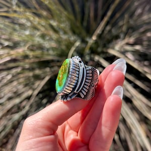 RARE Gem Royston Turq Elaborate Heavy Gauge Ring Handmade Navajo Albert Jake