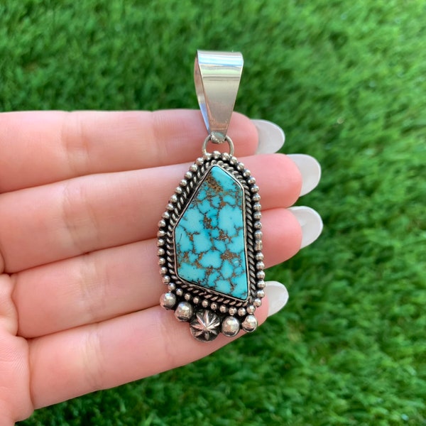 Kingman Web Turquoise Beadwire Pendant 2 Handmade Navajo Linda Yazzie