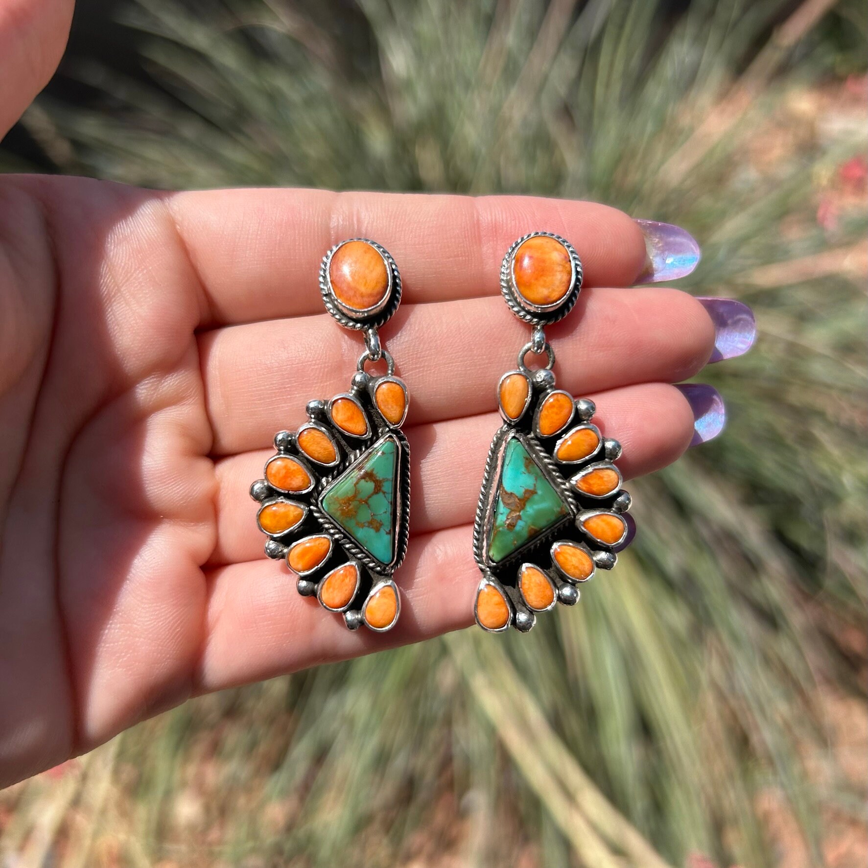 Gem Grade Royston & Orange Spiny Oyster Earrings Handmade by