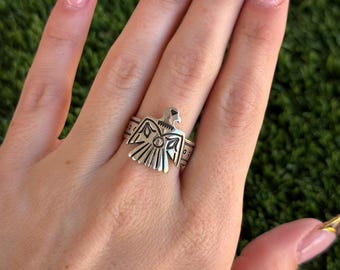 Vintage Navajo Thunderbird Sterling Silver Signet Ring
