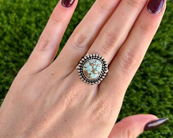 High Grade Number 8 Turquoise Split Shank Ring 2 Handmade by Navajo Linda Yazzie