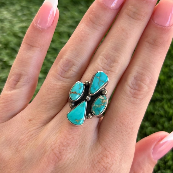 Royston Four-corners Cluster Sterling Silver Ring Handmade Navajo