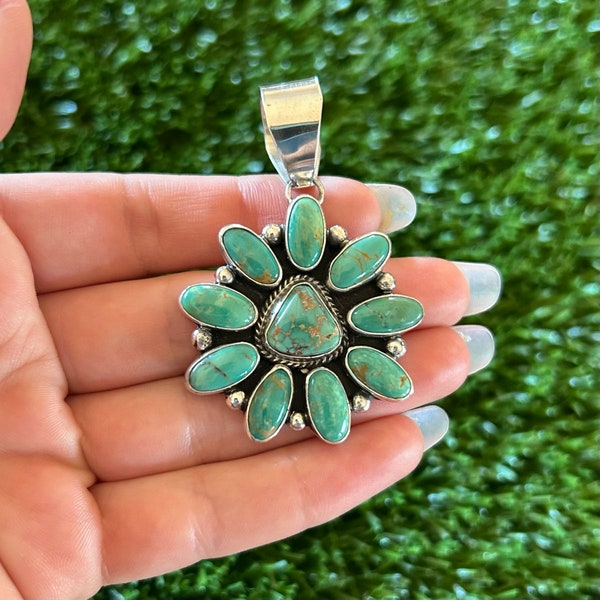 Royston & Kingman Turquoise Sunlight Cluster Pendant Handmade Navajo Linda Yazzie