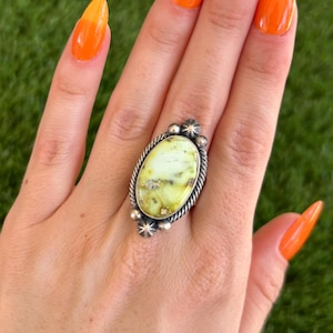 Palomino Variscite Sterling Silver Ring Handmade by Navajo Marita Benally