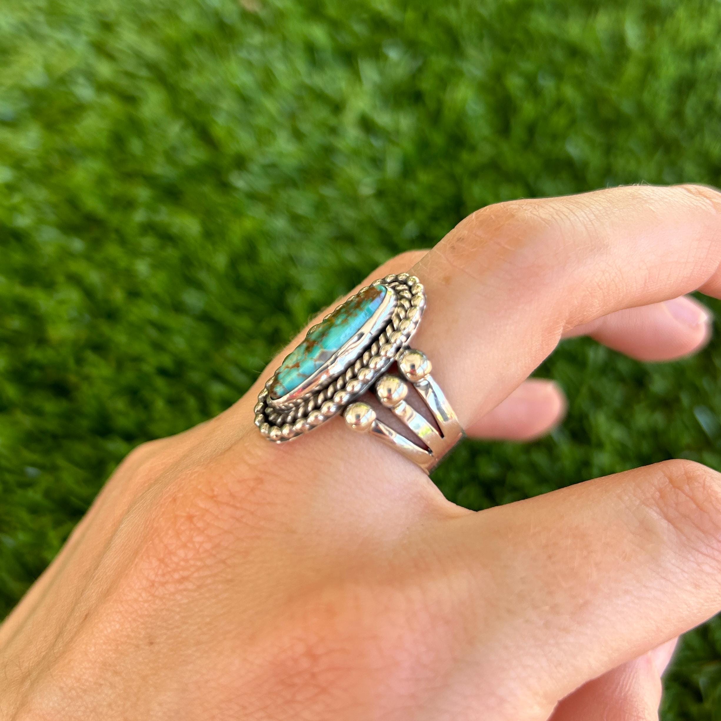 ターコイズ LFC×Linda Yazzie Royston Royston Turq Marquise Beadwire & Twistwire Ring Handmade by Navajo