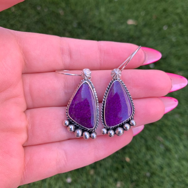 Hooks or Studs 101 Natural Sugilite Triangle Drop Earrings Handmade by Navajo Linda Yazzie