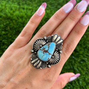 High Grade Golden Hills Turquoise Museum Ring Handmade Navajo Derrick Gordon