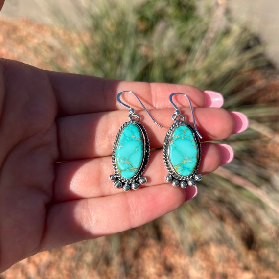 Gem Grade Royston Turquoise Dangle Earrings 3 Handmade by Navajo