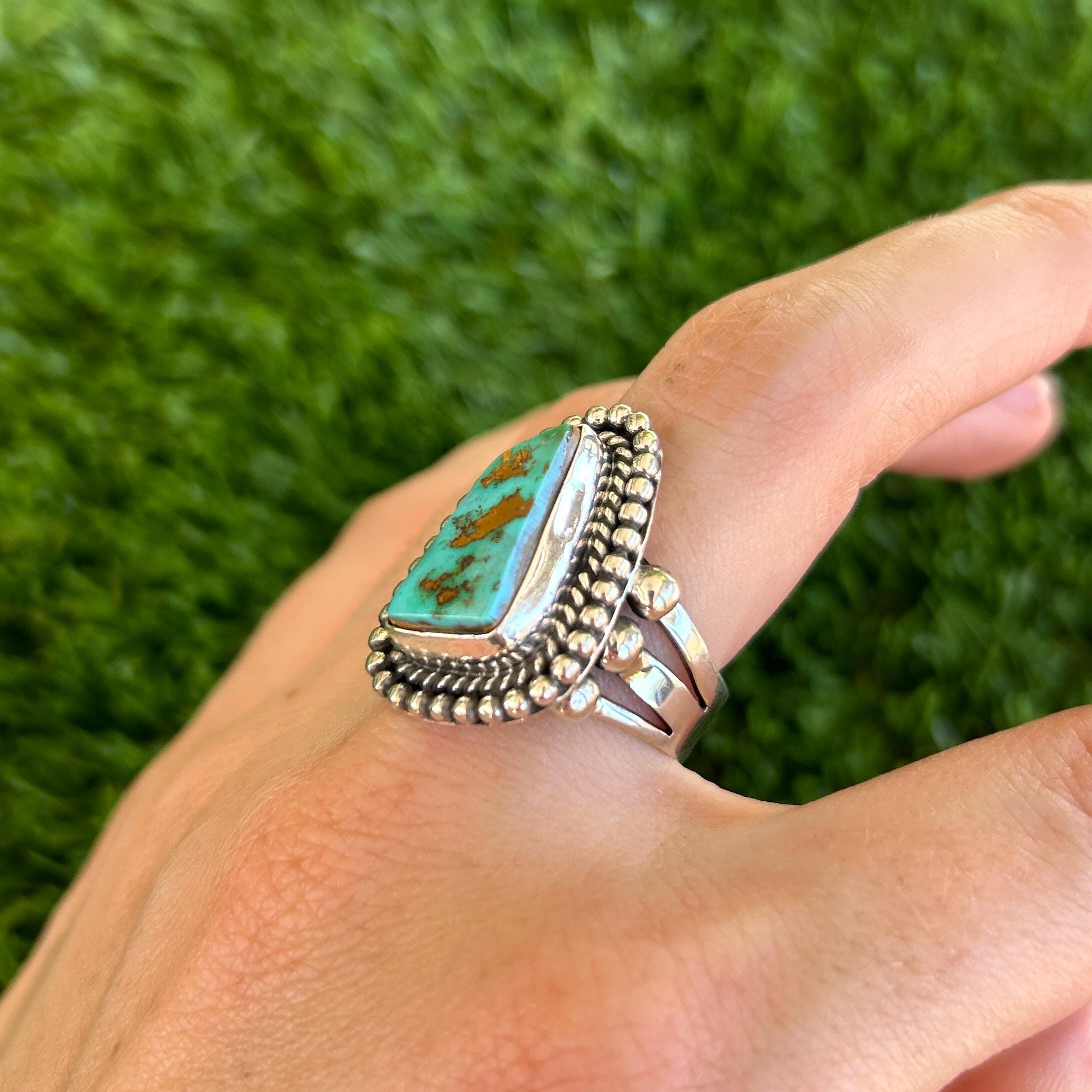 ターコイズ LFC×Linda Yazzie Royston Royston Turq Angular Beadwire & Twistwire Ring Handmade by