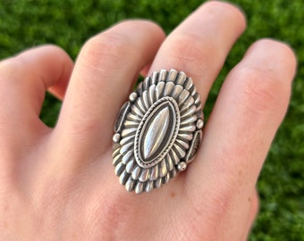 Multiple Sizes Sterling Silver Elaborate Ingot Ring Handmade Navajo Harry Begay