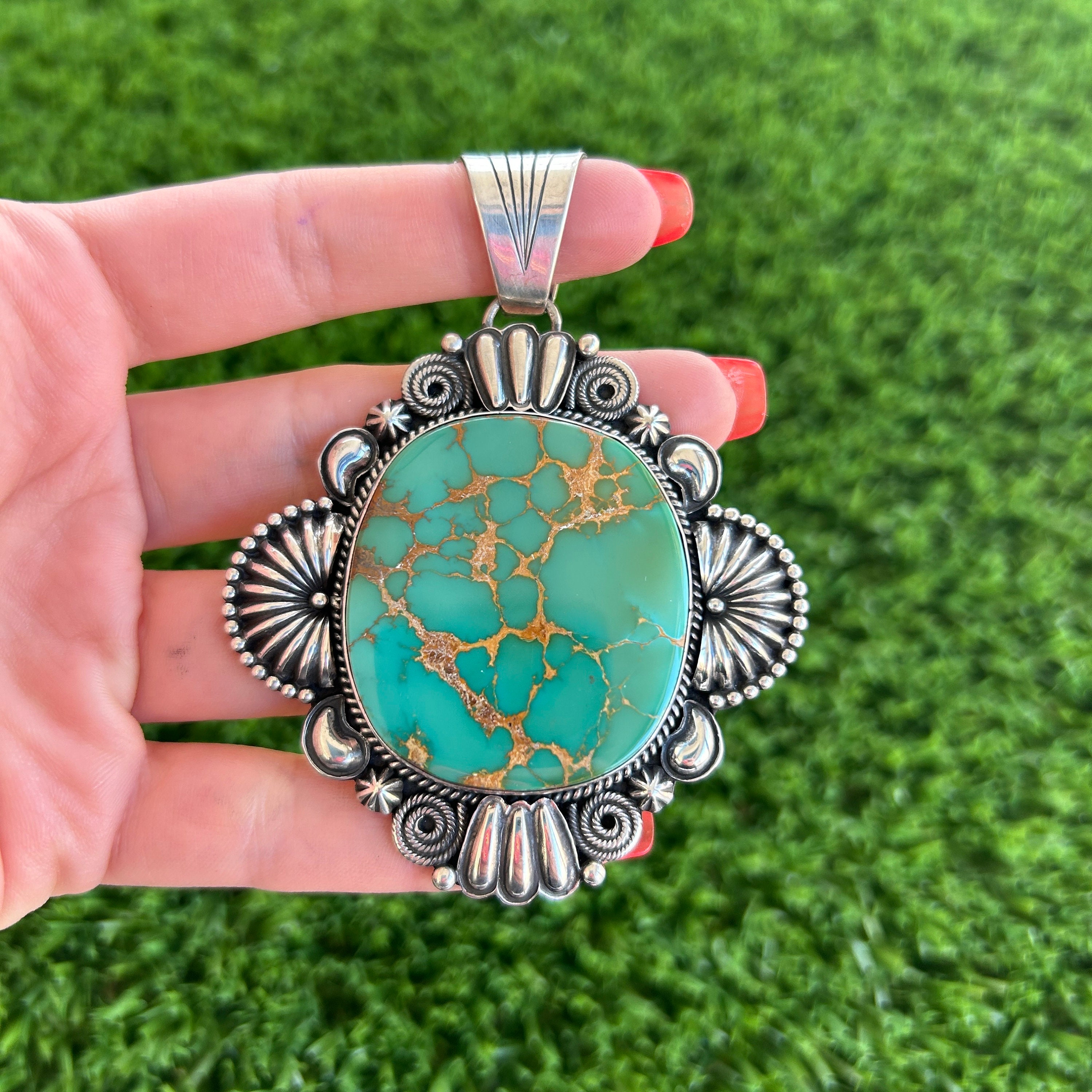 344 Grams Important Modernistic Navajo Native American Jewelry jewelry 'Natural Green Turquoise' Necklace 344 Grams Important Modernistic Navajo Native American Jewelry jewelry 'Natural Green Turquoise' Necklace