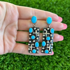 Gem Grade Royston Turquoise Emerald Earrings Handmade by