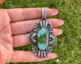 Royston Turquoise Traditional Cross Pendant Handmade by Navajo