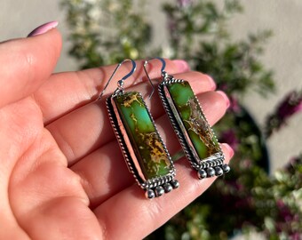 Gem Grade Royston Turquoise Emerald Earrings Handmade by