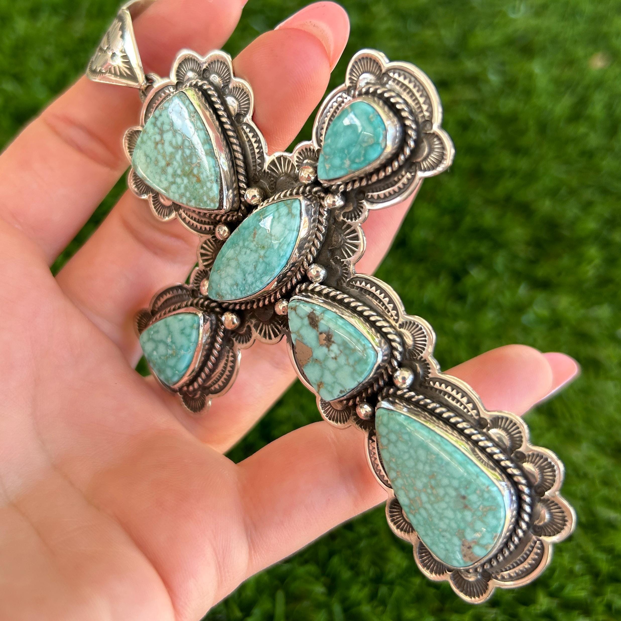 RARE Oversized Copper Canyon Turq Cross Pendant Handmade by