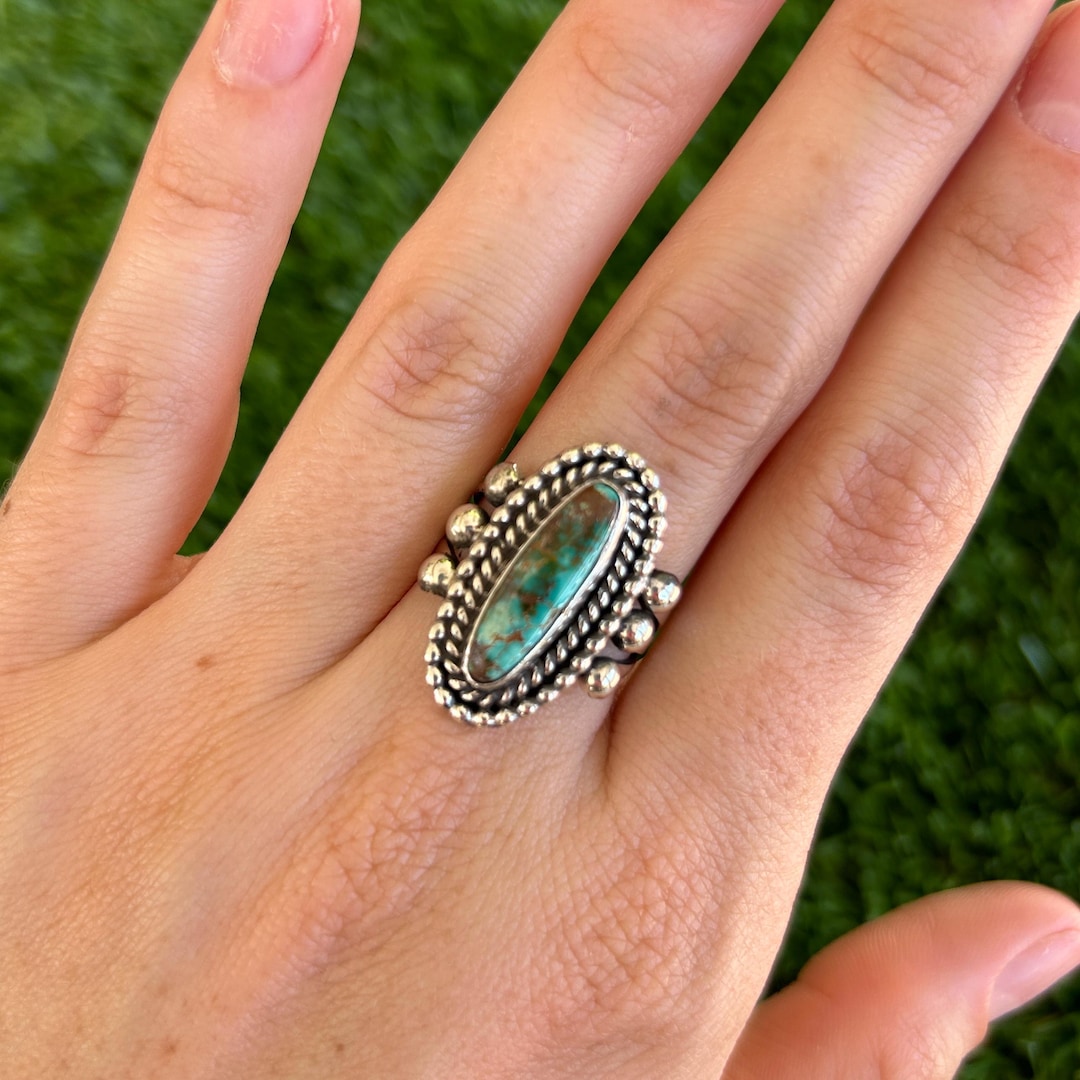 ターコイズ LFC×Linda Yazzie Royston Royston Turq Marquise Beadwire & Twistwire Ring Handmade by Navajo