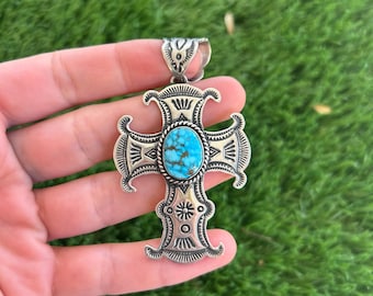 Seafoam Green Royston Turquoise Cross Pendant Handmade by Navajo