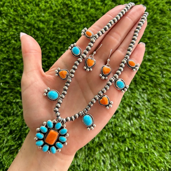 SET- Sleeping Beauty & Spiny Necklace/Earrings Set Handmade Navajo Linda Yazzie
