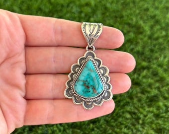 Seafoam Green Royston Turquoise Cross Pendant Handmade by Navajo