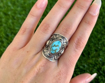 ターコイズ LFC×Linda Yazzie Royston Royston Turq Angular Beadwire & Twistwire Ring Handmade by Navajo