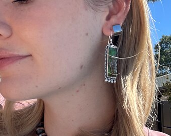 Gem Grade Royston Turquoise Emerald Earrings Handmade by