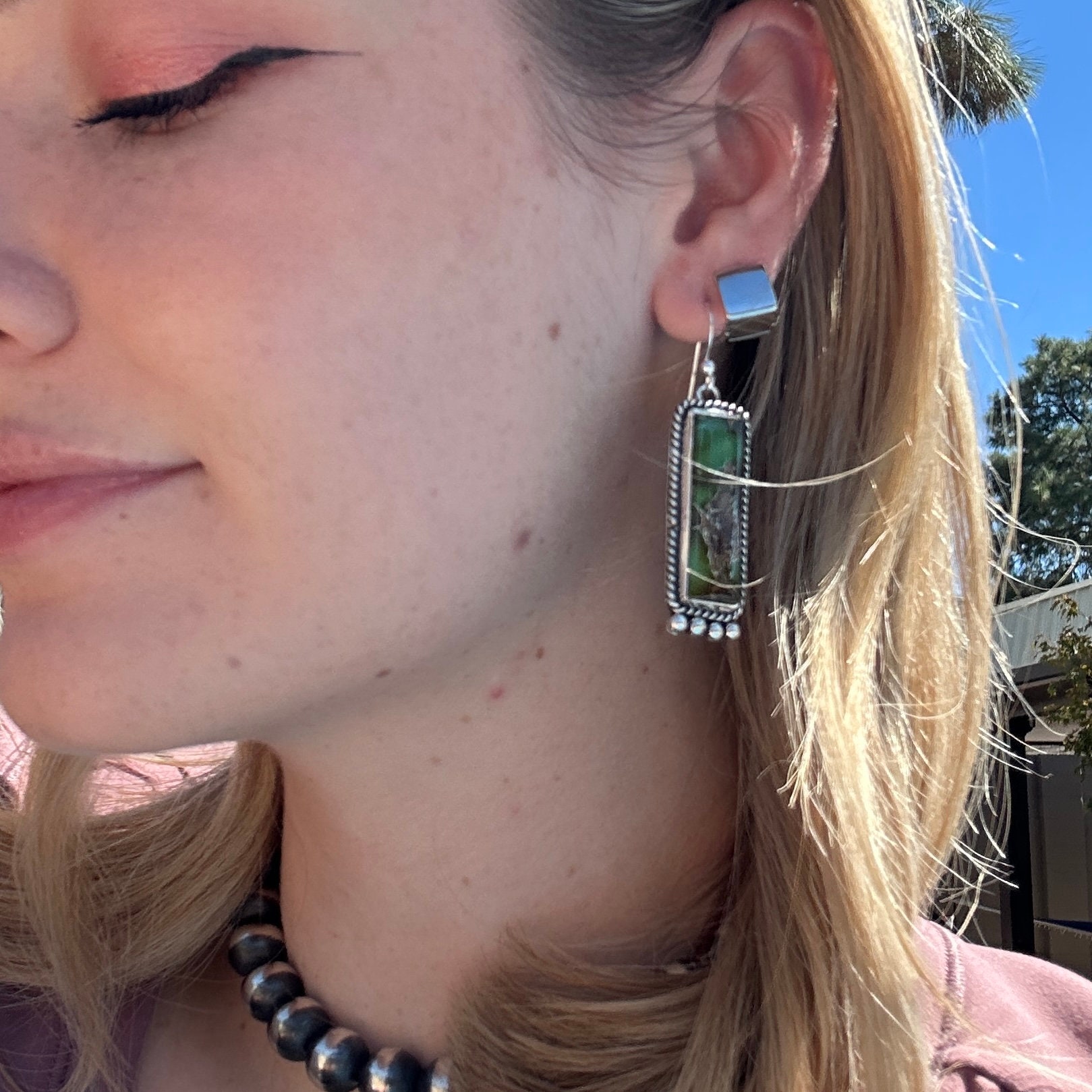 Gem Grade Royston Turquoise Emerald Earrings Handmade by
