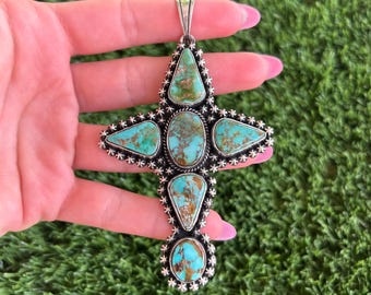 Seafoam Green Royston Turquoise Cross Pendant Handmade by Navajo