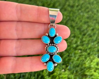 Sleeping Beauty Turquoise Bow Cluster Pendant Handmade by Navajo Linda Yazzie
