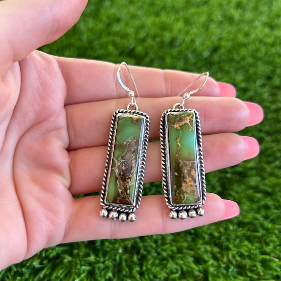 Gem Grade Royston Turquoise Emerald Earrings Handmade by
