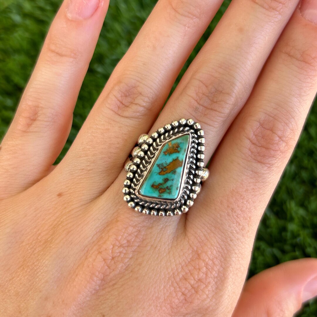 ターコイズ LFC×Linda Yazzie Royston Royston Turq Angular Beadwire & Twistwire Ring Handmade by