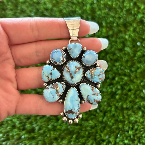 Golden Hills Turquoise Cluster Pendant Handmade Navajo Linda Yazzie