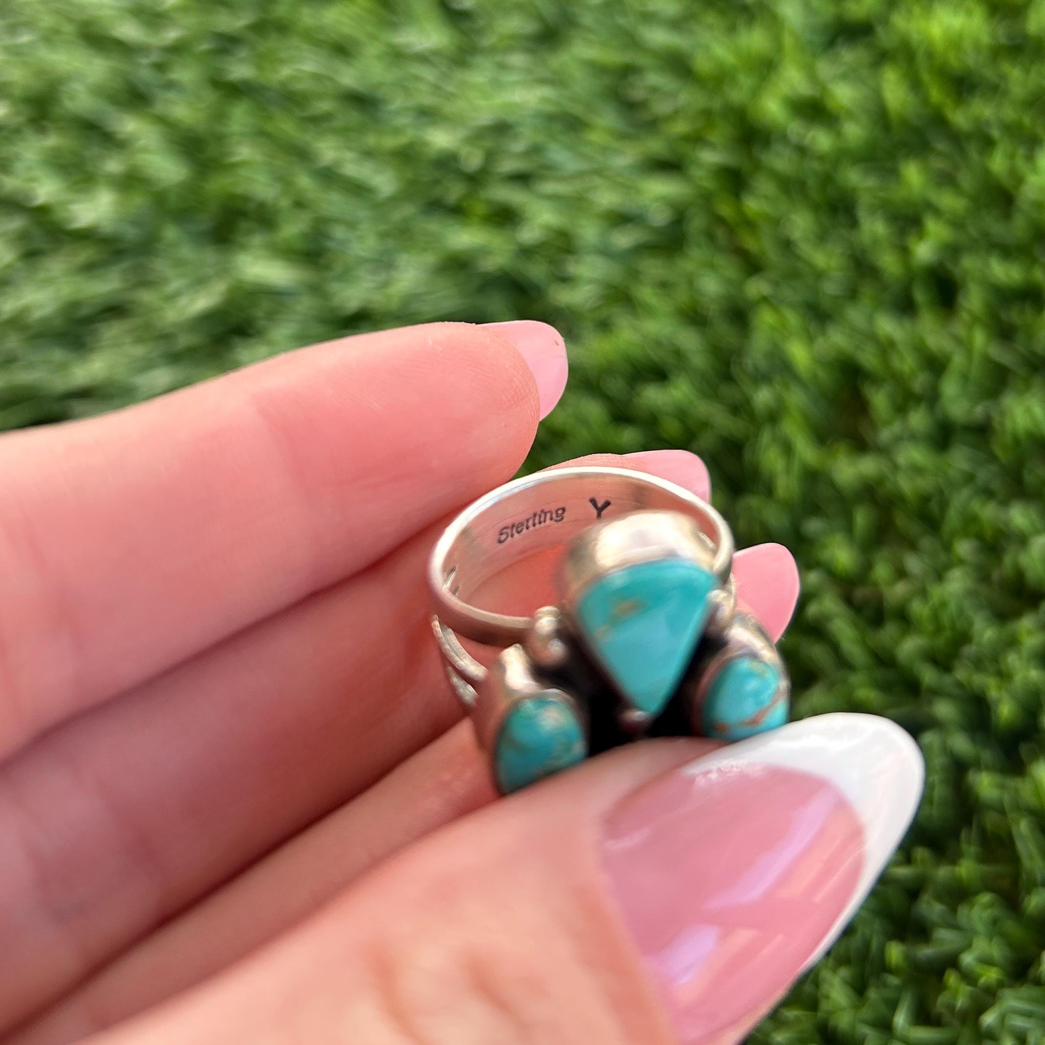 Royston Four-corners Cluster Sterling Silver Ring Handmade Navajo