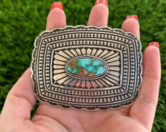 Royston Sterling Silver Stampwork Belt Buckle 2 Handmade by Navajo Tsosie White