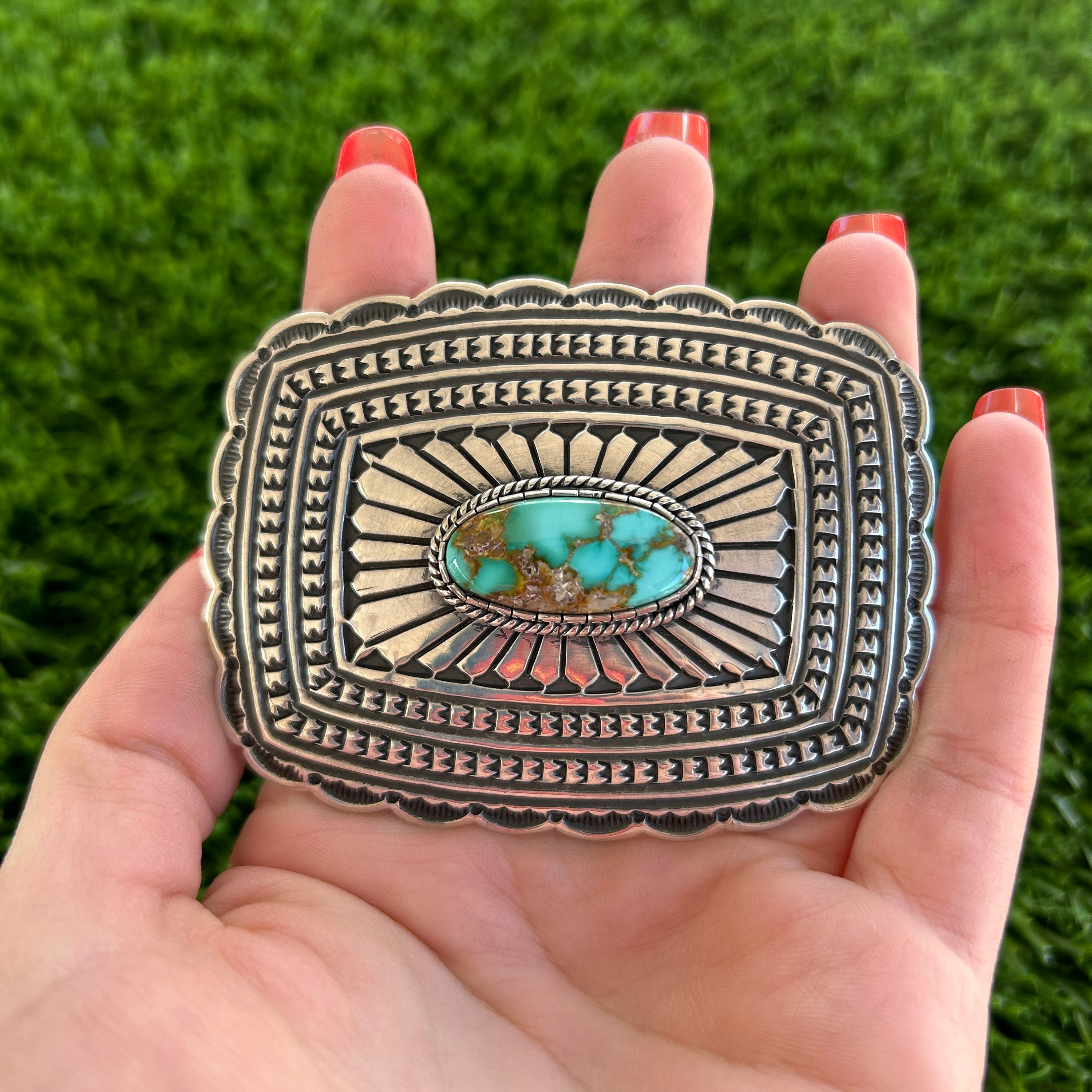 Ben Begaye (d.) Dry Creek Turquoise (r) Vintage Native American Navajo Sterling Silver Buckle Ben Begaye (d.) Dry Creek Turquoise (r) Vintage Native American Navajo Sterling Silver Buckle