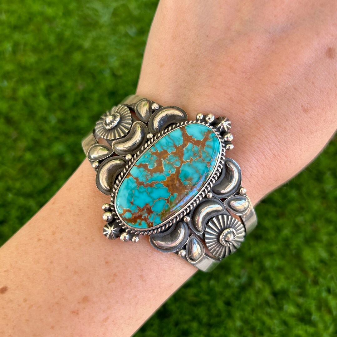 Gem Pilot Mountain Turq Split Shank Appliqué Cuff Handmade Navajo ...