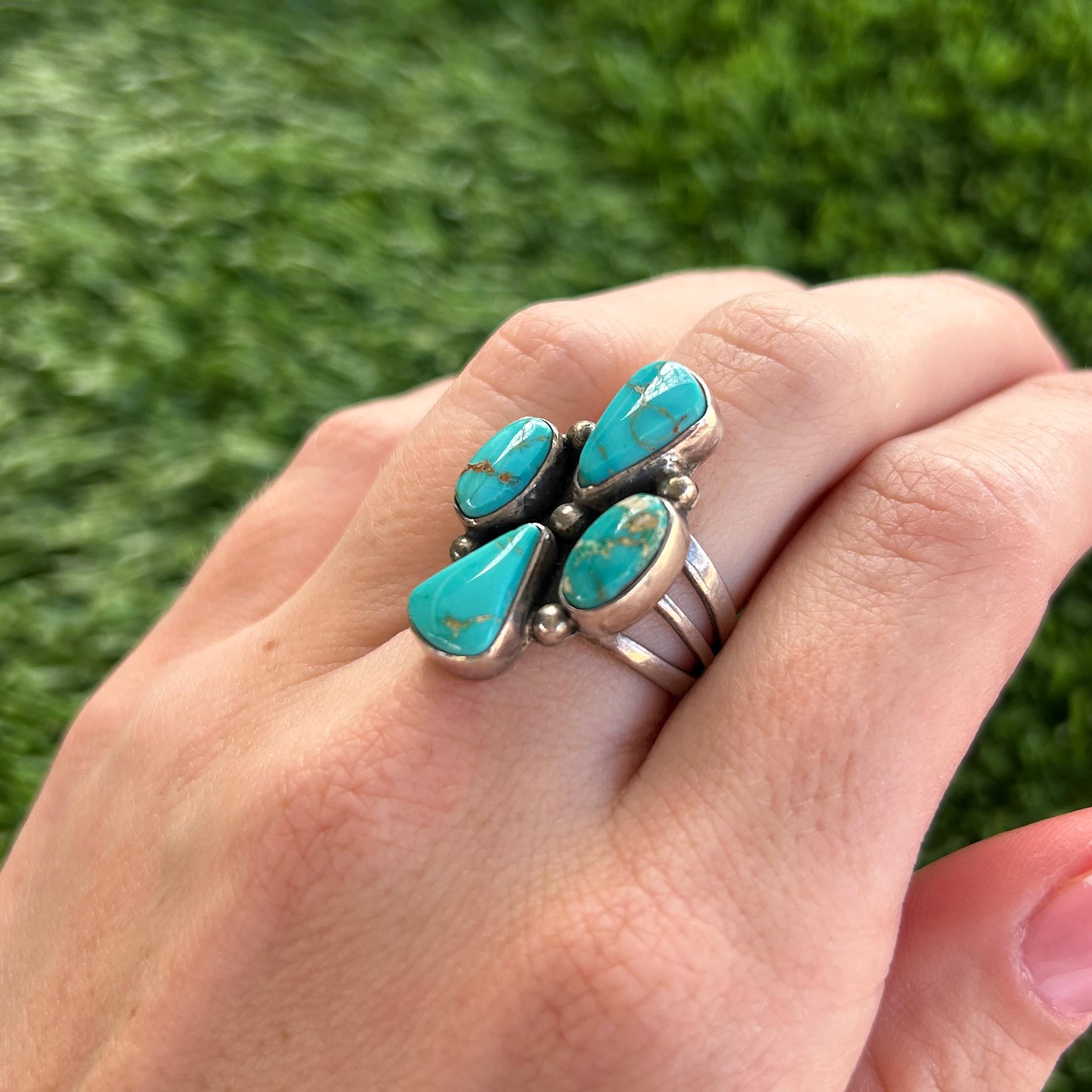 ターコイズ LFC×Linda Yazzie Royston Royston Four-corners Cluster Sterling Silver Ring Handmade Navajo