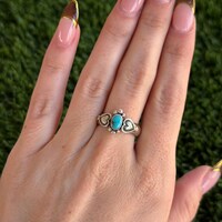 Sleeping Beauty Turquoise and Coral Sterling Silver Ring - Etsy