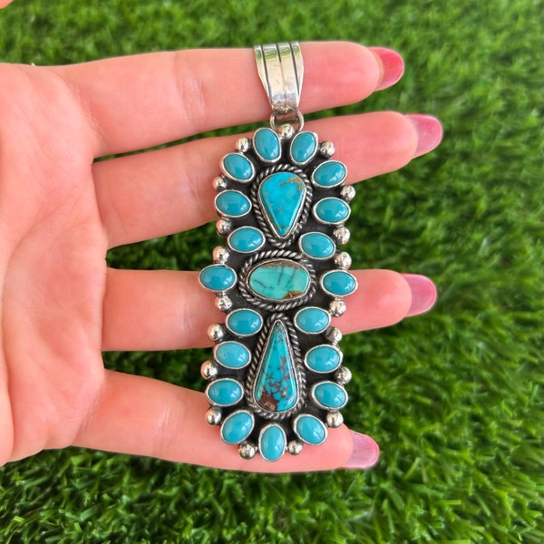 Natural Royston & Kingman Turq Totem Pendant Handmade by Navajo Linda Yazzie