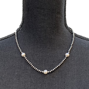 18&quot; 4mm Freshwater Pearl Sterling Necklace Handfinished Navajo Marilyn Platero