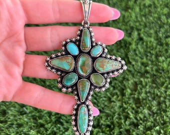 Seafoam Green Royston Turquoise Cross Pendant Handmade by Navajo