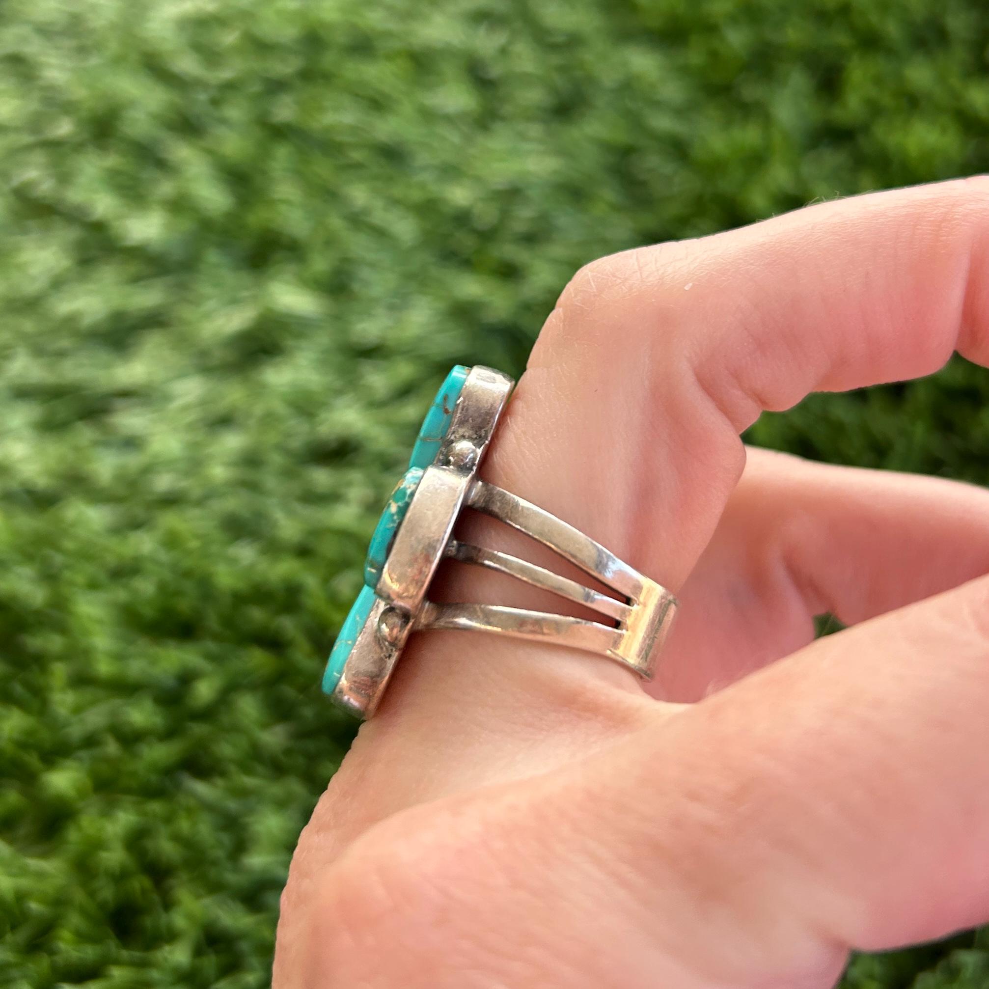 Royston Four-corners Cluster Sterling Silver Ring Handmade Navajo