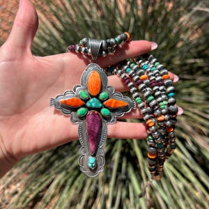SET - Multi-Stone Cluster Pendant & Necklace Handmade by Navajo Albert Jake