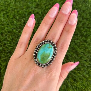 Sonoran Gold Turquoise Oversized Oval Shot Ring Handmade by Navajo Happy Piasso
