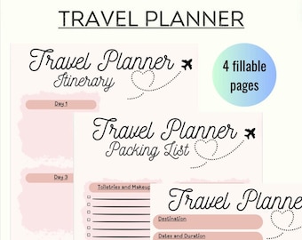Travel Planner - Printable Journal Page - Planner Page - Travel Journal - Travel List - Travel Checklist - Packing List - Travel Itinerary