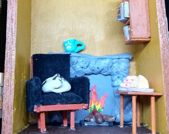 Cigar box fireside diorama