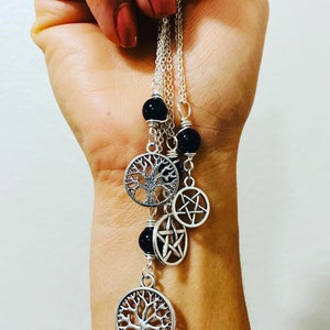 Dainty silver necklace, obsidian necklace, pentagram necklace, tree of life pendant, pendant, protection necklace, obsidian stone, healing