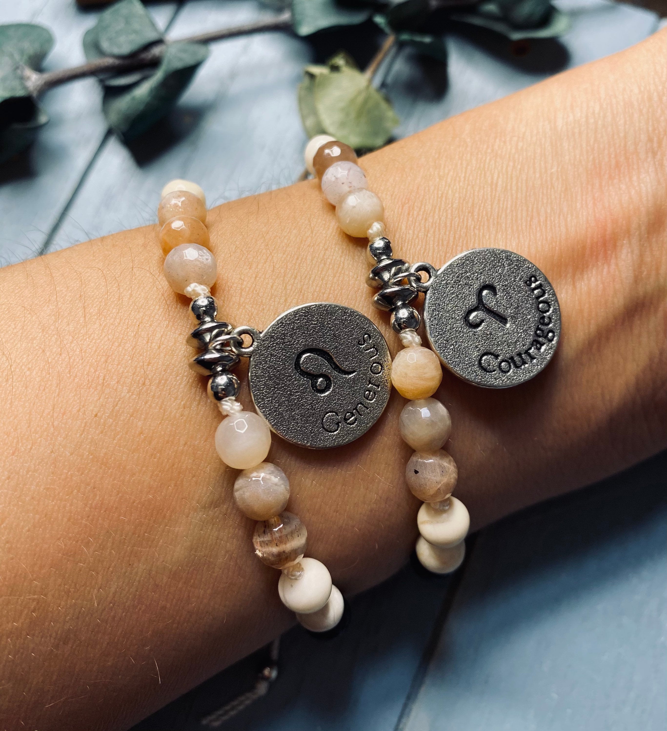 Braccialetti con perline di cristallo citrino e pietra lunare da 8